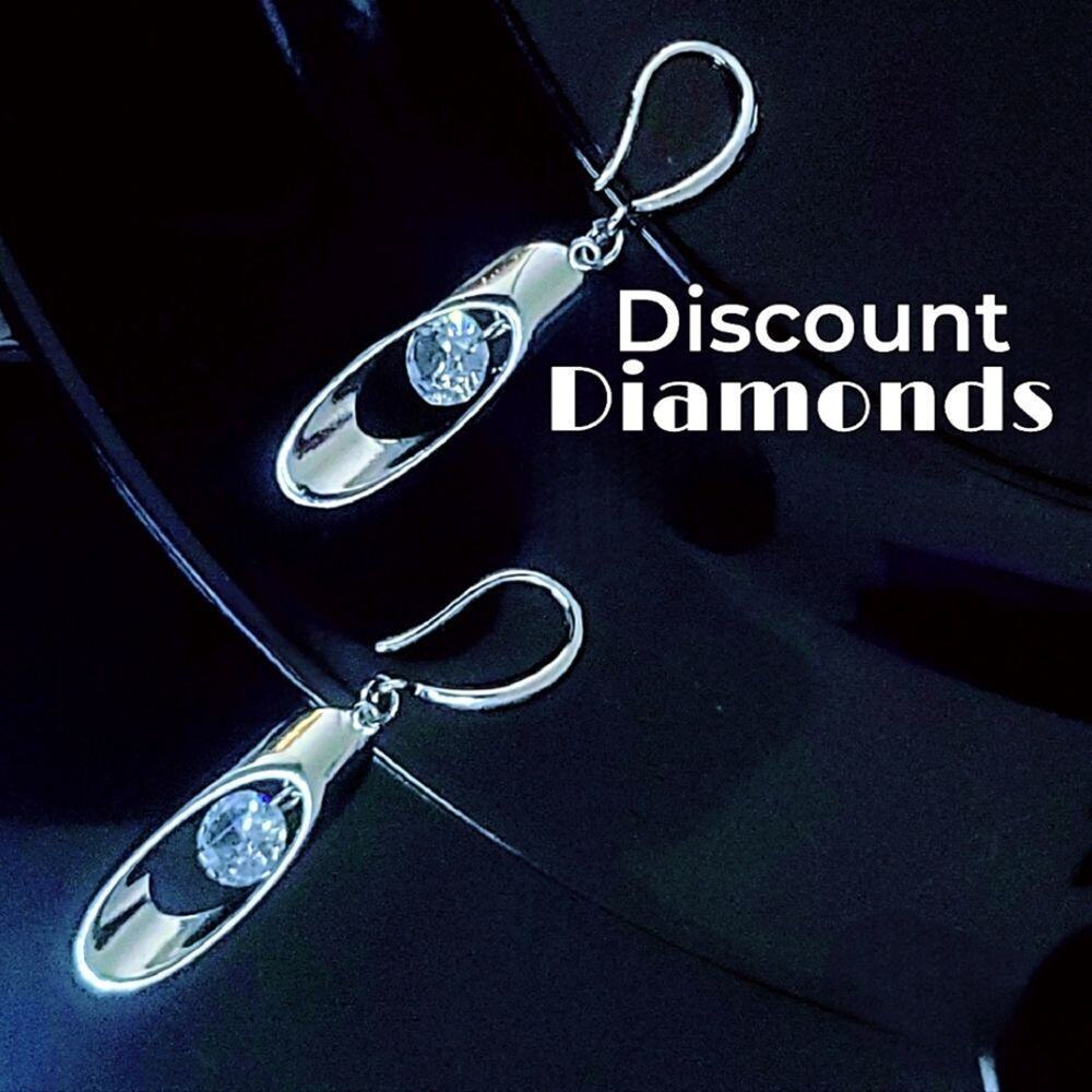 Round White Crystal Long Dangle Fishhook Earrings on 925 Silver